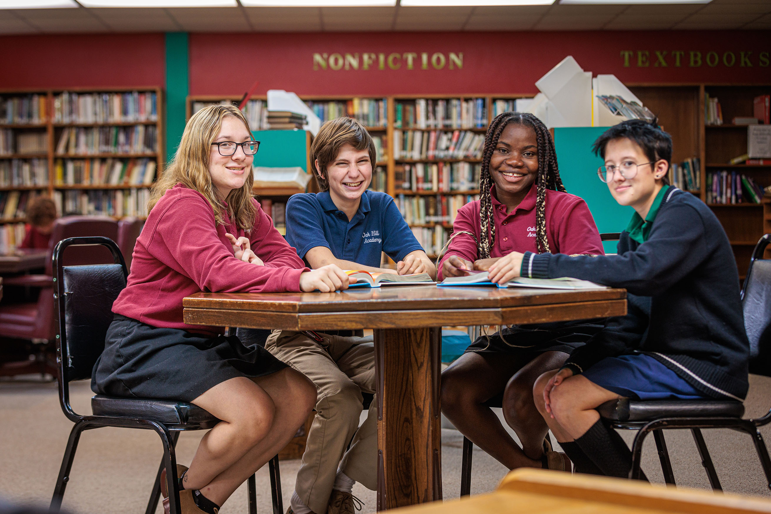 Students studying in the Oak Hill Academy library